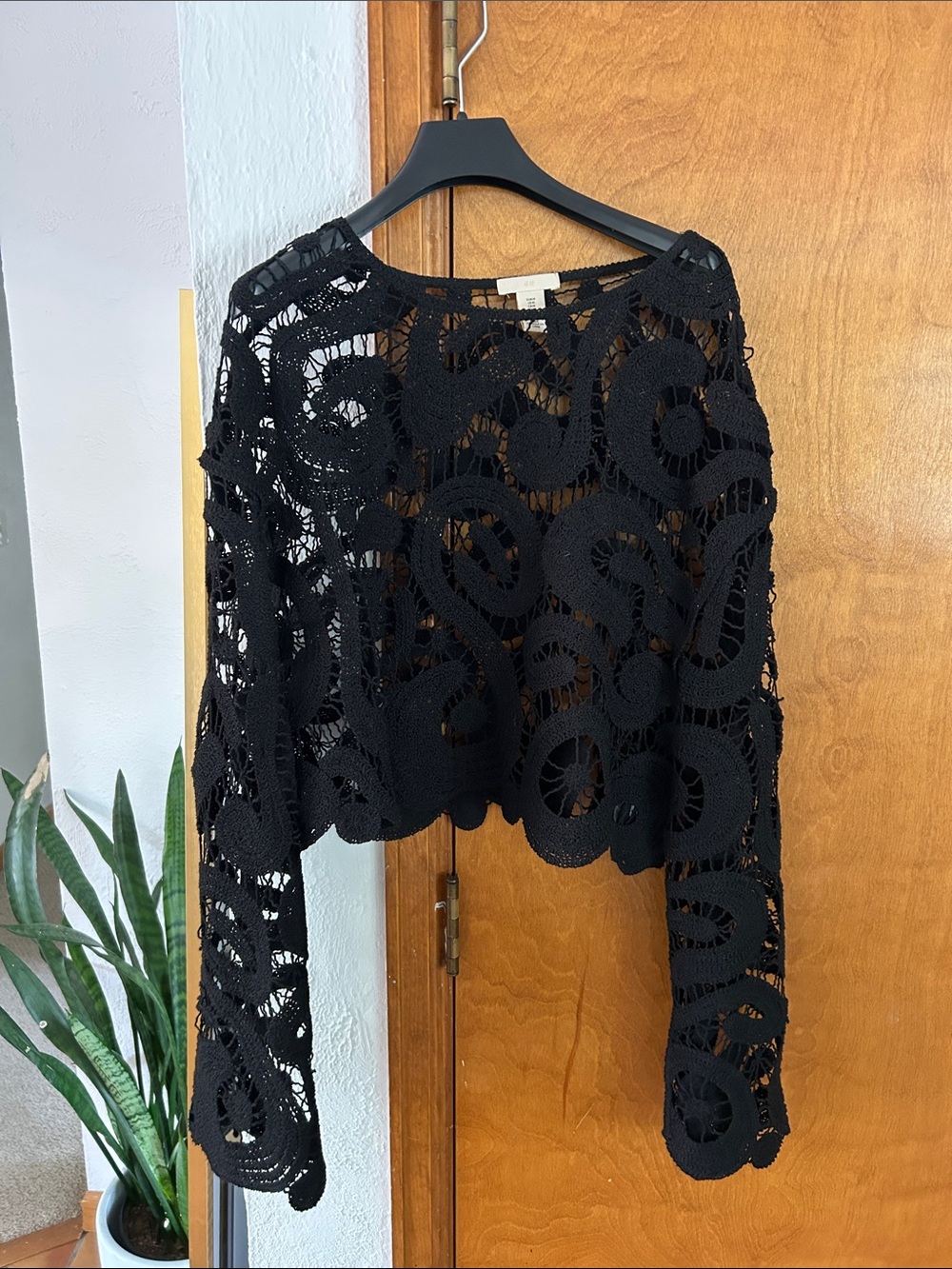 H&M Black Long Sleeve Crochet Top, Medium